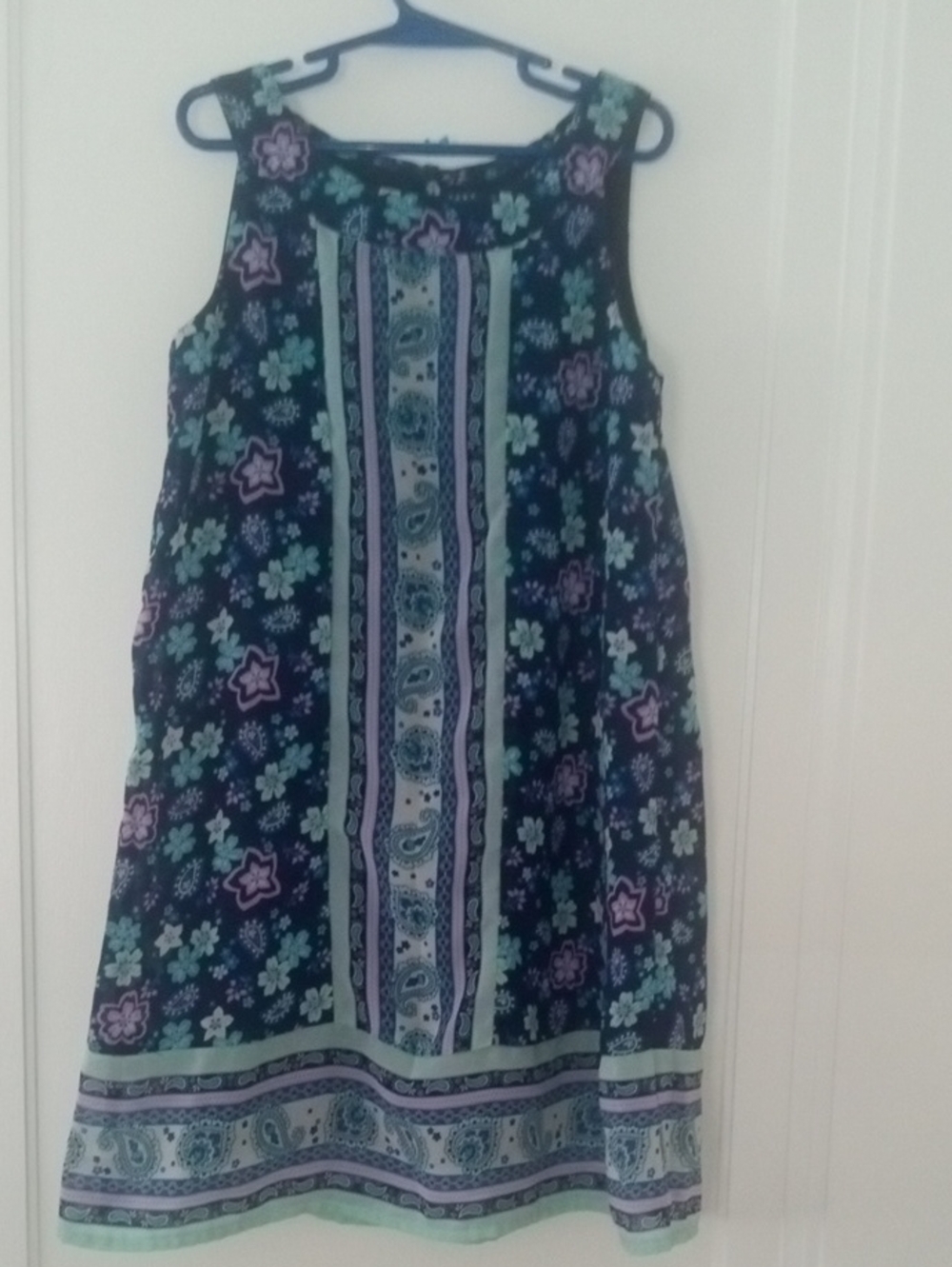 Girls' Navy Floral Shift sleeveless Dress, med 7/8